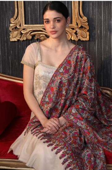 Bahaar Do-Rukha Embroidered Pashmina Shawl